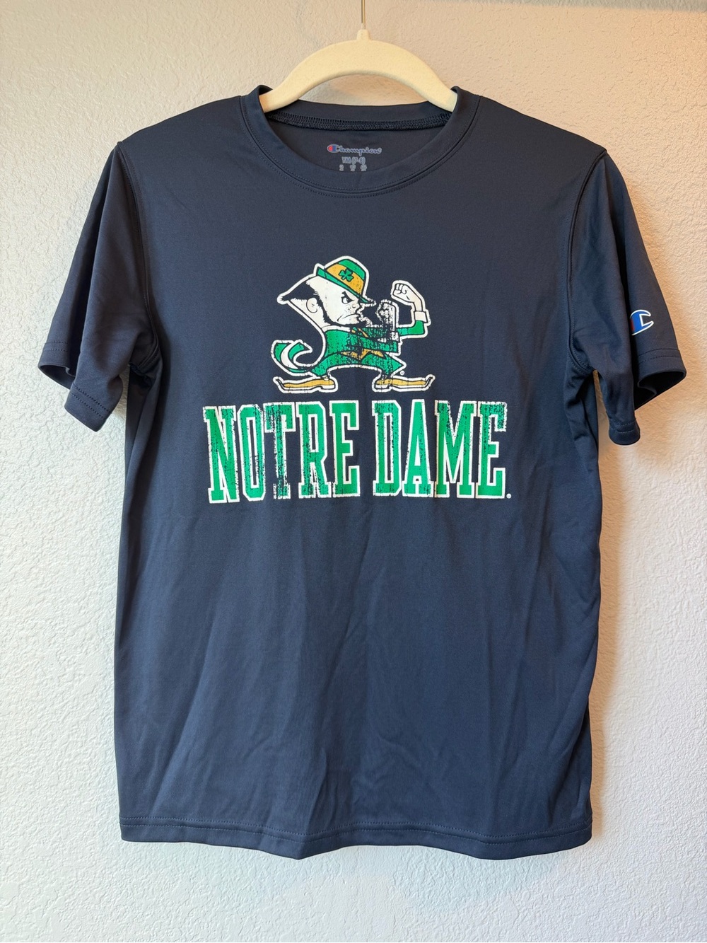Champion Notre Dame Youth Shirt, Jersey material, Size Medium (7/8), Like New